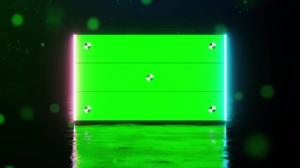 Amplia pantalla Mock-up verde con rastreadores revelan de apertura de líneas de neón — Vídeos de Stock