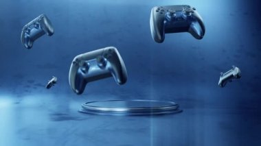 3d computer gaming promotional video with game controllers