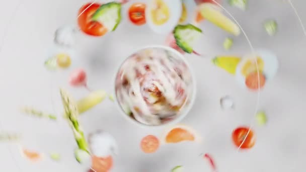 食物的概念-烹饪用的抛物线3D渲染 — 图库视频影像