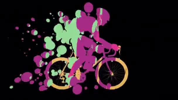 2d abstracte geanimeerde conceptuele video met een sporter fietser — Stockvideo