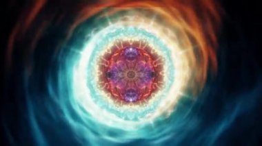 Mandala 3D Kaleydoskop Psikedelik Yolculuk Fütüristik Geleneksel Tünel Modeli Meditasyonu Etnik Renkli Çakra Kundalini Yoga. Kusursuz döngü