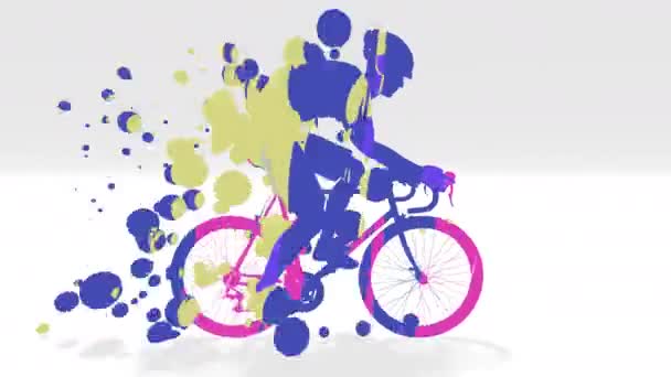 2D抽象动画概念视频 展示一名运动运动员的自行车手从身体中释放出粒子 — 图库视频影像