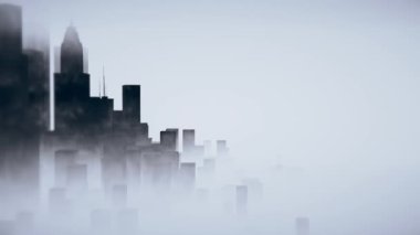 Şehir merkezinin mimari silueti. 2d parallax efektli minimal panoramik animasyon