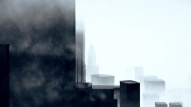 Şehir merkezinin mimari silueti. 2d parallax efektli minimal panoramik animasyon