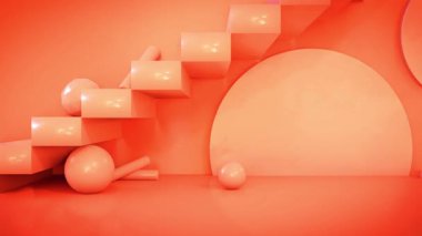 Hareket eden geometrik şekillere sahip soyut 3D görüntüleme. Modern animasyon, hareket tasarımı, 4k video