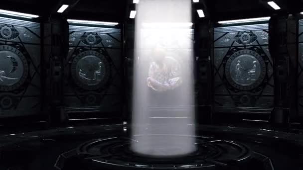 Kusursuz Döngü Uzaylı Meditasyonu Duvarında Uzaylı Hiyeroglifleri Olan Bir Odada — Stok video