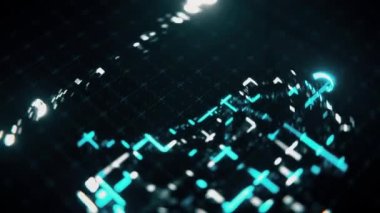 Düz bir düzlemde soyut teknoloji devresi baş yapay zeka logosu oluşumu