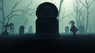 4k Cadılar Bayramı arka plan animasyonu ve canavar elinden dökülen parşömen üzerine Mutlu Cadılar Bayramı mesajı konsepti