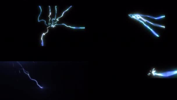 Set Lighting Strike Packs Animation Blue Color Alpha Channel — Αρχείο Βίντεο