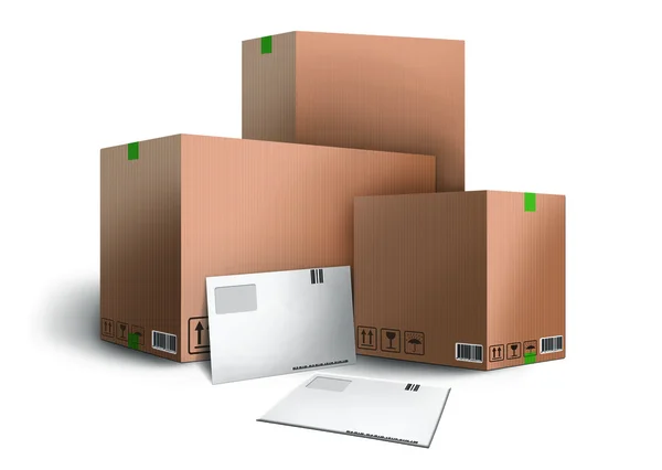 Högen av lådor och kuvert — Stockfoto