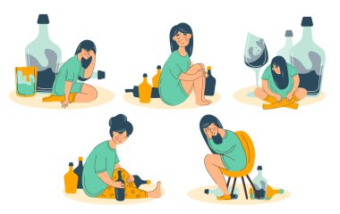 Alkol bağımlılığı seti ve kadın depresyonu. Kadın alkolizmi sosyal sorunu.