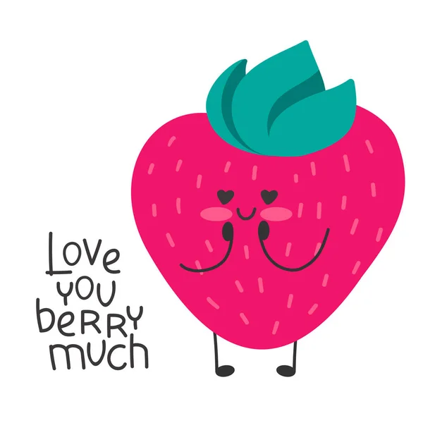Φράουλα χαριτωμένο χαρακτήρα κινουμένων σχεδίων στην αγάπη. Ημέρα του Αγίου Βαλεντίνου ρομαντική. Σ 'αγαπώ πολύ.. — Διανυσματικό Αρχείο