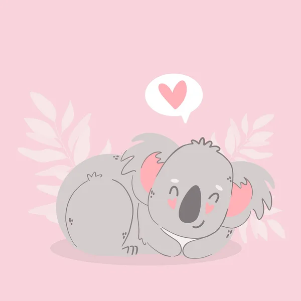 Linda Historieta Divertida Koala Amor Animales Carácter Con Corazones Dibujo — Vector de stock