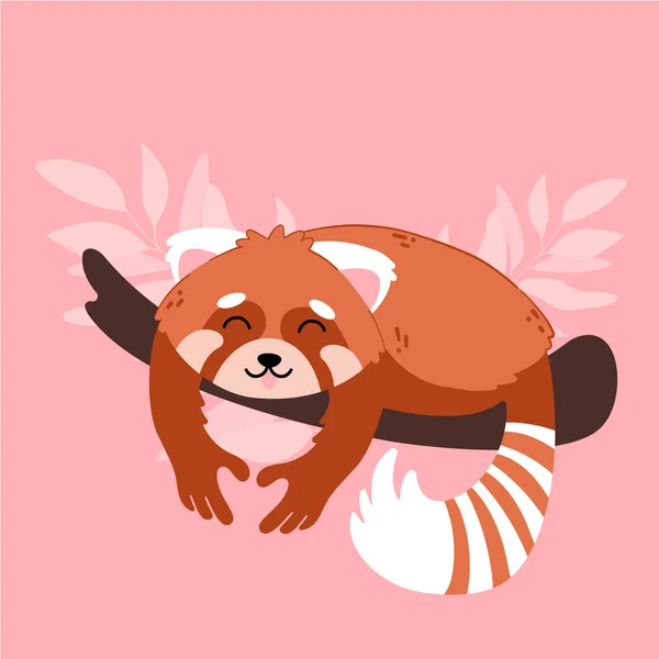 Cute Funny Cartoon Red Panda Love Animals Character Hearts Valentine — Stock Vector