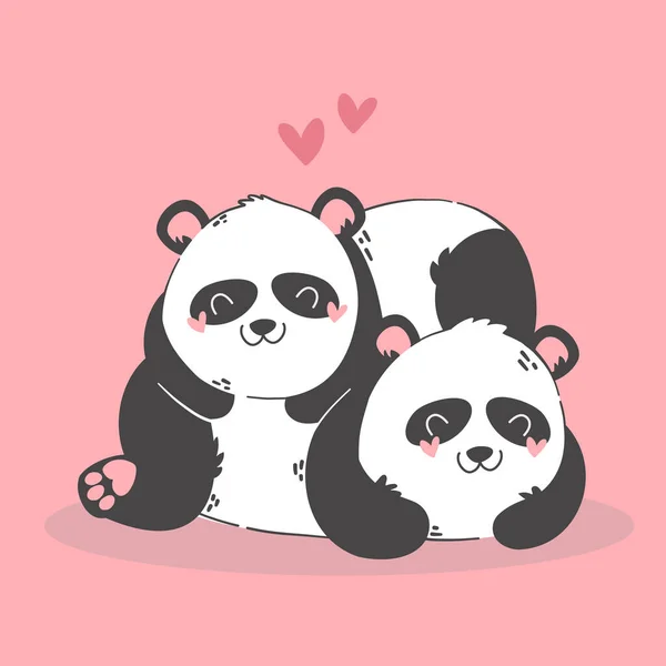 Nettes Cartoon-Panda-Paar verliebt. Tiercharakter mit Herz. Valentinstag romantische Zeichnung. Babydesign für Kinder. — Stockvektor