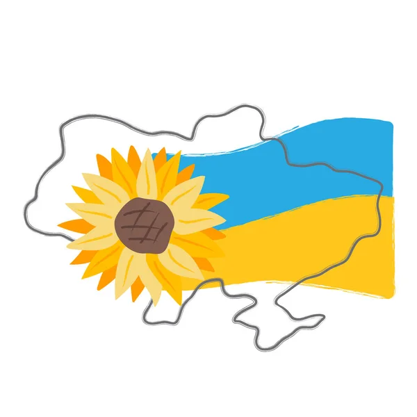 Флаг Украины Карта Украины Подсолнухом Один Символов Украинцев Поддержка Концепции — стоковый вектор