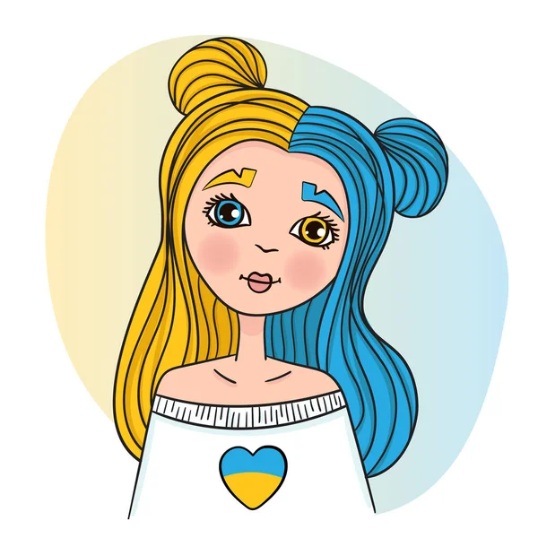 Ukrainian girl portrait in the colors of the flag of Ukraine isolated vector flat character. Support for Ukraine concept. Symbol of independence — Vector de stock