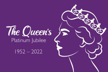 The Queen's Platinum Jubilee celebration banner with side profile of Queen Elizabeth in crown 70 years. Ideal design for banners, flayers, social media, stickers, greeting cards. clipart