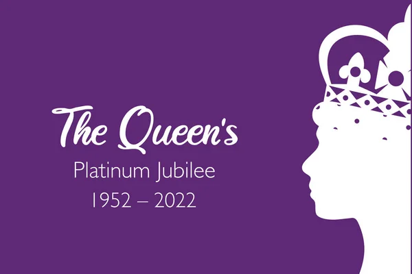 The Queen Platinum Jubilee celebration banner with side profile of Queen Elizabeth in crown 70 years. Ideal design for banners, flayers, social media, stickers, greeting cards. . — Stockvector