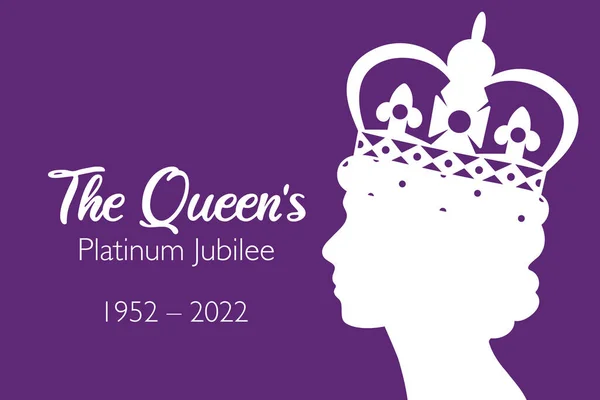 A bandeira da celebração do Jubileu da Rainha Platina com perfil lateral da Rainha Elizabeth em coroa 70 anos. Design ideal para banners, flayers, mídias sociais, adesivos, cartões de felicitações. . —  Vetores de Stock