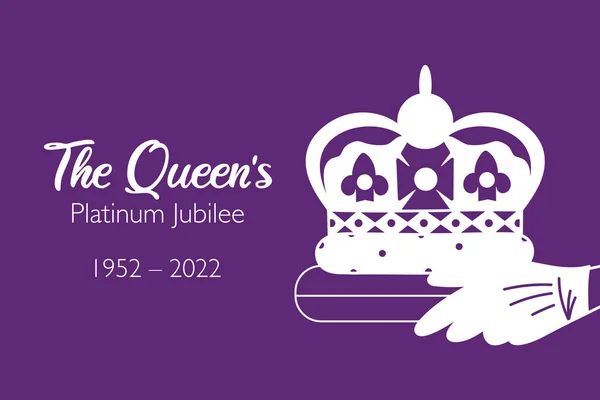 The Queen Platinum Jubilee celebration banner Queen Elizabeth crown coronation 70 years. Ideal design for banners, flayers, social media, stickers, greeting cards. — Stockvector