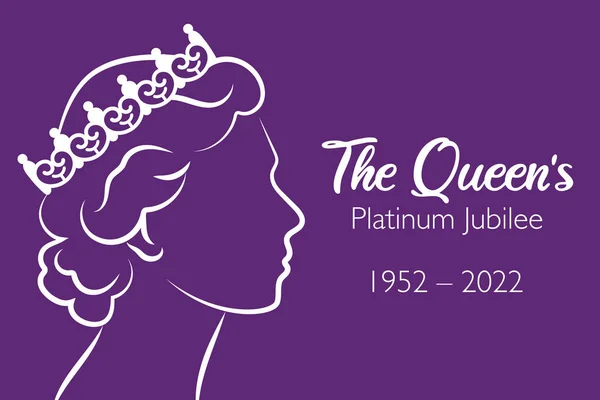 Panji perayaan Ratu Platinum Jubilee dengan sisi profil Ratu Elizabeth dalam mahkota 70 tahun. Desain ideal untuk spanduk, flayer, media sosial, stiker, kartu ucapan. . - Stok Vektor