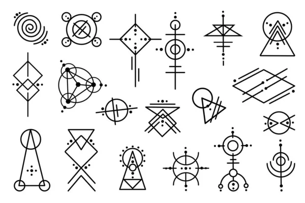 Set Van Mysterieuze Ornamenten Geometrie Elementen Mystieke Doodle Esoterische Tekens — Stockvector