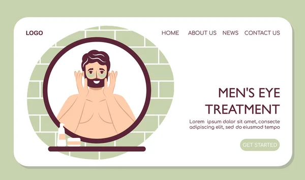 Webpage Landing Skin Care Routine Concept Happy Young Man Use — Archivo Imágenes Vectoriales