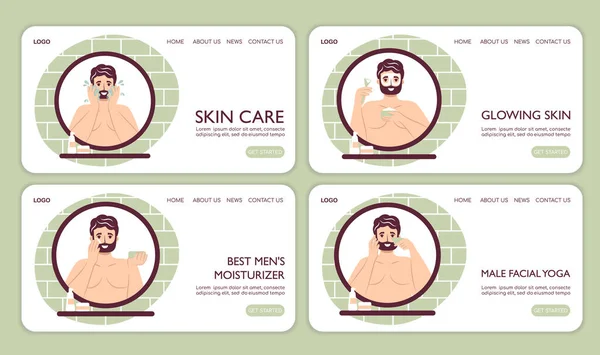Web Page Landing Skin Care Routine Concept Set Men Hygiene — 图库矢量图片