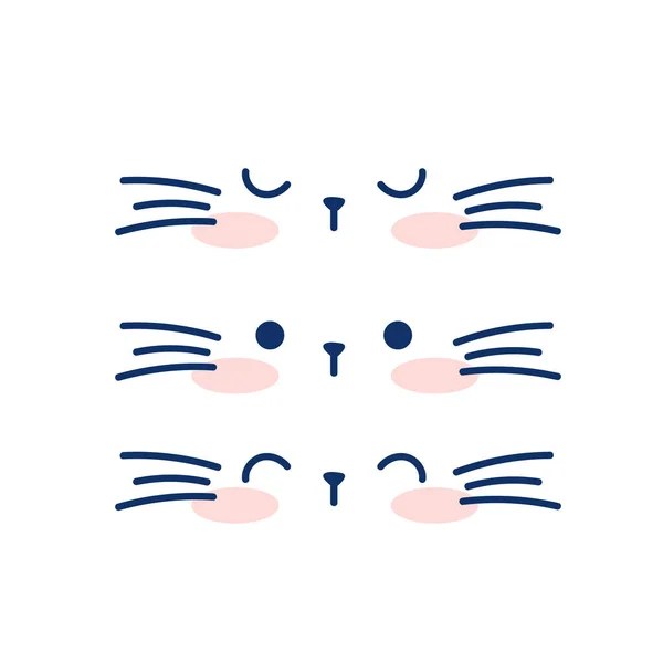 Zeichnen Niedliche Katzen Gesichter Grußkarte Kawaii Design Doodle Cartoon Stil — Stockvektor