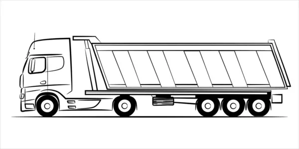 Dump Truck Abstraktní Silueta Bílém Pozadí Ručně Kreslená Čára Plochém — Stockový vektor