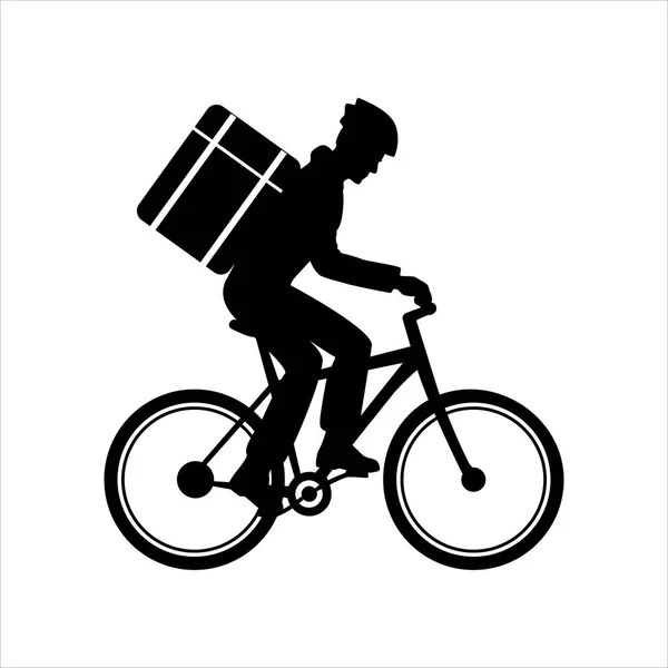 宅配サービスを提供します 食料を配達する裏側の小包箱付き自転車の宅配便市内 オンライン注文 生態系の高速配信 フラットブラックイラスト — ストック写真