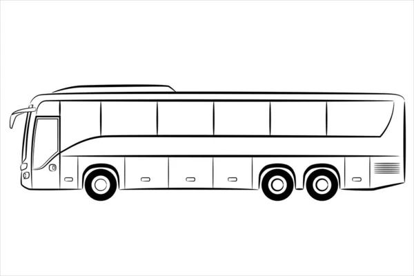 Bir yolcu otobüsünün el çizgisi. Ana hatlı Vector otobüsü, yan görüş. Modern seyahat otobüsü düz çizim. Ekspres otobüs işareti.