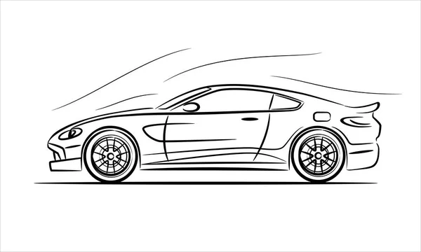 現代のスポーツカークーペ 白地に抽象的なシルエット 現代のスーパーカーのシルエットを描いた手 車のアイコンが横から表示されます ベクターイラスト — ストックベクタ