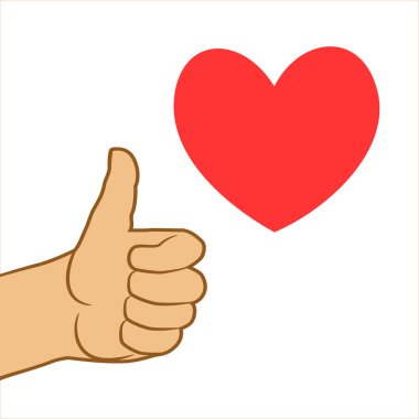 Baş parmak ve kalp ikonu. Web siteleri için aşk simgesi düğmeleri hazır. Raster illüstrasyonu beyaz arkaplanda izole edildi.