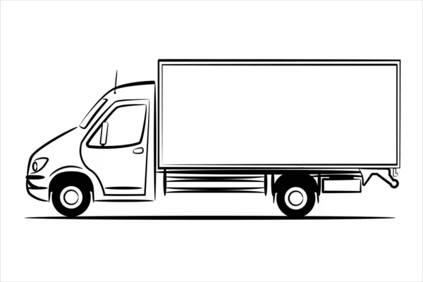 Vrachtwagen Abstract Silhouet Witte Achtergrond Line Art View Van Opzij — Stockfoto