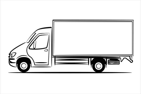 Vrachtwagen Abstract Silhouet Witte Achtergrond Line Art View Van Opzij — Stockvector