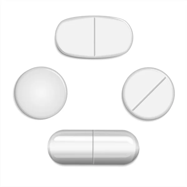 Koleksi Tablet Berbentuk Oval Bundar Dan Kapsul Vector Illustration Obat - Stok Vektor