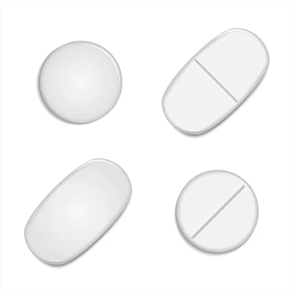 Insamling Ovala Runda Och Kapselformade Tabletter Vektor Illustration Medicin Och — Stock vektor