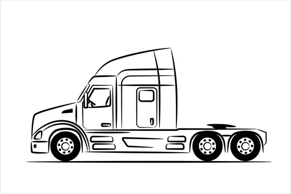 American Truck Trailer Abstract Silhouette White Background Hand Drawn Line — Stock Photo, Image