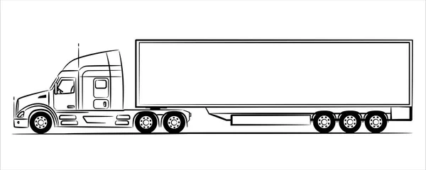 Amerika Semi Trailer Lastbil Abstrakt Siluett Vit Bakgrund Handritad Linje — Stockfoto