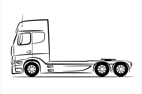 European Truck Trailer Abstract Silhouette White Background Hand Drawn Line — Stock Photo, Image