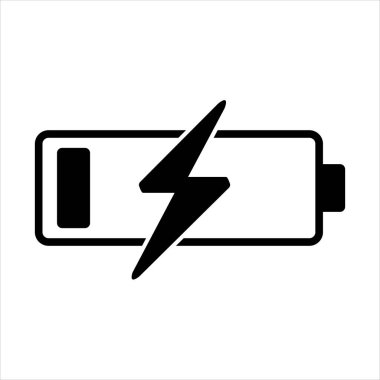 Batarya şarj ikonu vektör logosu beyaza izole edildi. Akıllı telefonda Hızlı Şarj Batarya Sembolü.