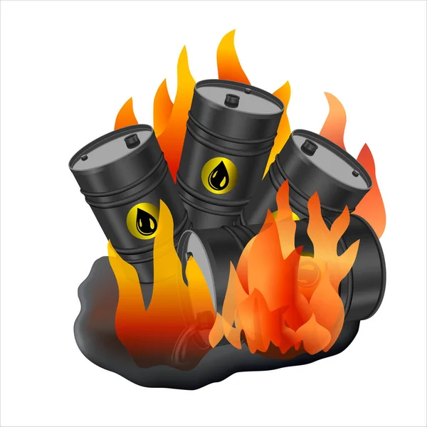巴恩斯油罐起火 在一桶汽油附近开火 附近有火焰的易燃物质 现实的例证 — 图库照片
