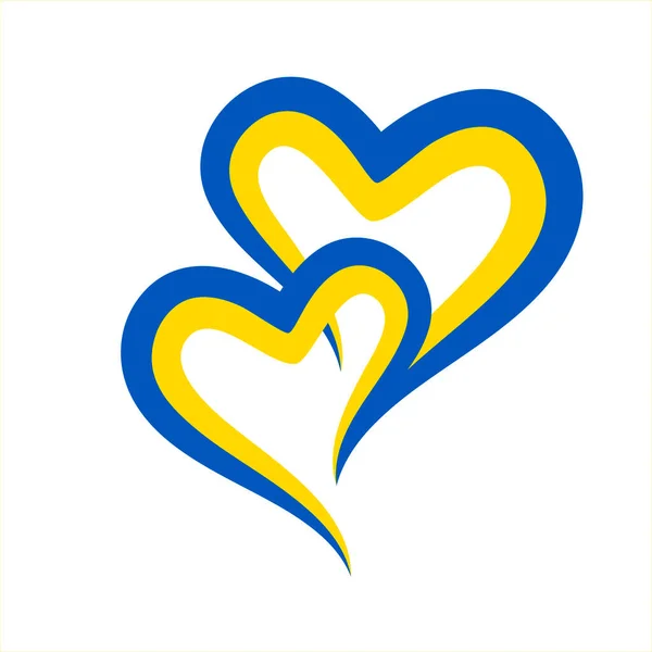 ウクライナの旗の形をした2つの心 ハート型のリボンとウクライナとの連帯 愛国心と団結の概念 ウクライナの旗の色でリボン ウクライナのために祈る — ストックベクタ