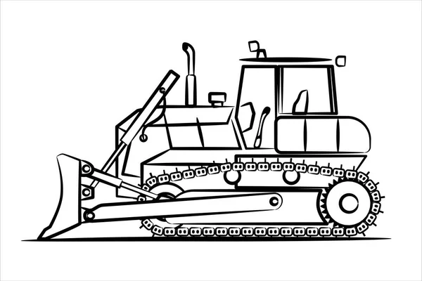 商用車を舗装するためのブルドーザーの手描きライン 重機バックホウ建設機械のコンセプト アースムーバーブルドーザー クローラーブルドーザーラインアイコン ベクトルEps — ストックベクタ