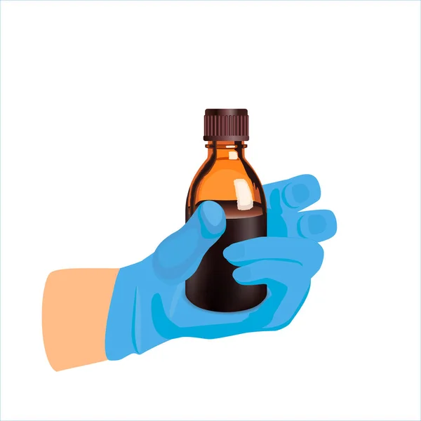 Female Hand Bottle Iodine White Background Iodine Wound Care Fluid — Stock Vector