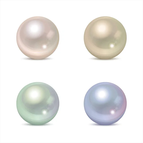 Set Four Vector Iridescent Realistic Pearls Different Color Shadow Isolated — Stock Photo, Image