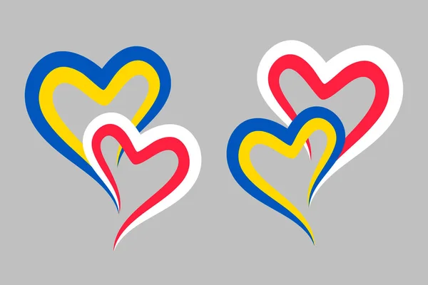 Verbinden Van Twee Harten Kleuren Van Poolse Oekraïense Vlaggen Polen — Stockvector
