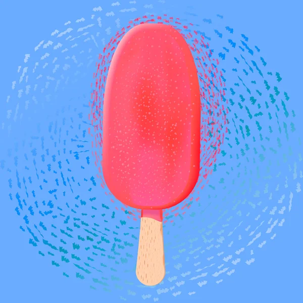 草莓棒棒糖 粉红的糖霜 浅蓝色的背景 粉红水果冰淇淋在木棍现实的栅格图上 3D图像冰棒清凉的传统夏季治疗 — 图库照片